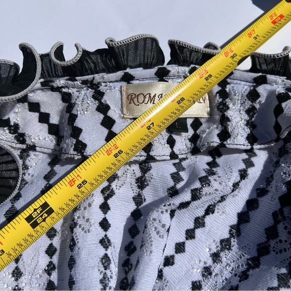 Romance Italy Black White Ruffled Checkered Diamond Print Tile Cardigan! - Picture 4 of 8